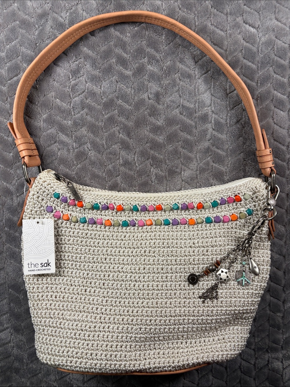 NWT The Sak Cream Sequoia Crotchet Shoulder Bag with Multicolor Beads
